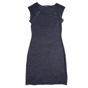 Navy Blue Sparkle Knit Sheath Dress Short Sleeve Cutout Neckline Women S Wedding